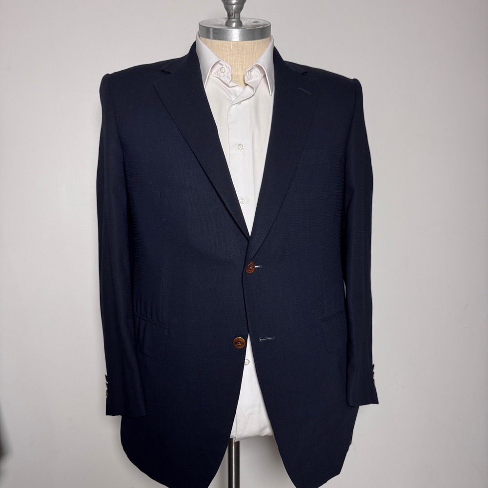 Samuelsohn Blazer Mens 42R Navy Blue Textured Wool 2 Button Sport Coat Canada